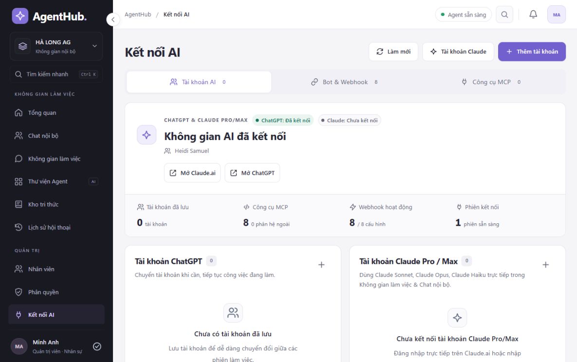 Màn hình Kết nối AI trên AgentHub