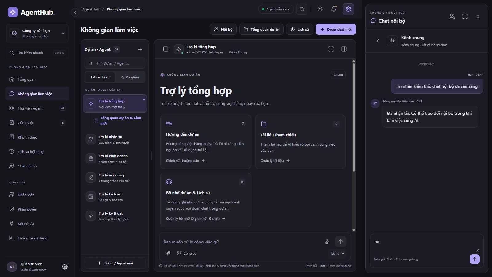 Không gian làm việc AgentHub