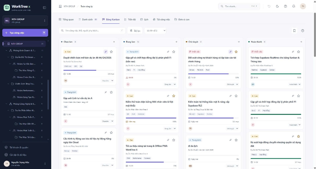 Bảng Kanban kéo thả WorkTree X